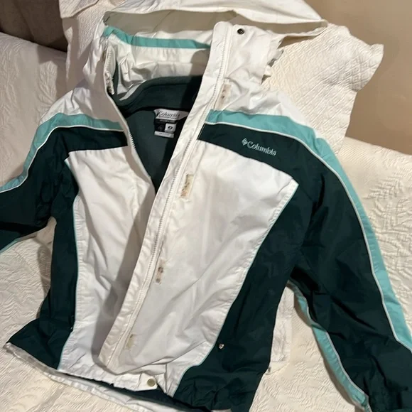 COLUMBIA SKI JACKET WOMEN'S MEDIUM W/ HOOD WHITE & GREEN - Picture 5 of 16